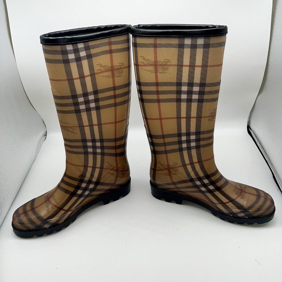Burberry Classic Nova Check Print Wellington Rubber Rain Boots Sz 6 - Picture 4 of 10